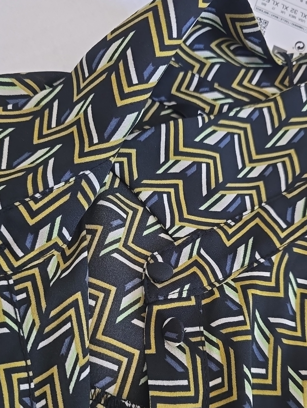 Zara Geometric Print Blouse XL NWT Black Green Gold     #Z - Picture 10 of 13
